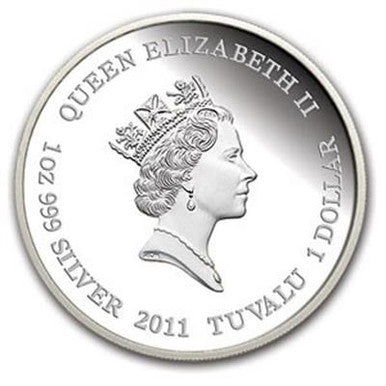 Tuvalu 2011 $1 Endangered and Extinct Tasmanian Tiger 1oz Silver Coloured Proof Coin