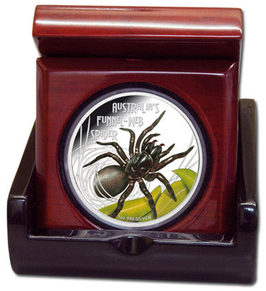 Tuvalu 2012 $1 Deadly and Dangerous Funnel Web Spider 1oz Silver Coloured Proof Coin