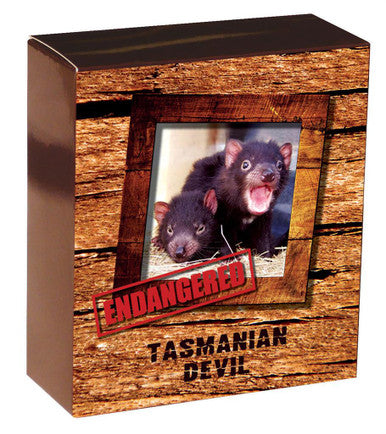 Tuvalu 2013 $1 Endangered and Extinct Tasmanian Devil 1oz Silver Coloured Proof Coin