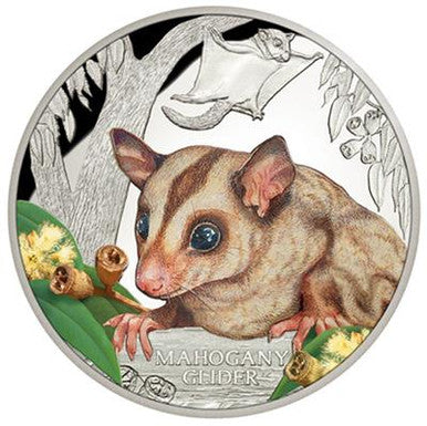 Tuvalu 2015 $1 Endangered and Extinct Mahogany Glider 1oz Silver Coloured Proof Coin