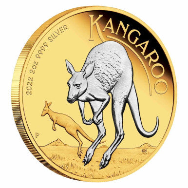 2022 $2 Australian Kangaroo  Gold-Gilded 2oz Silver Coin