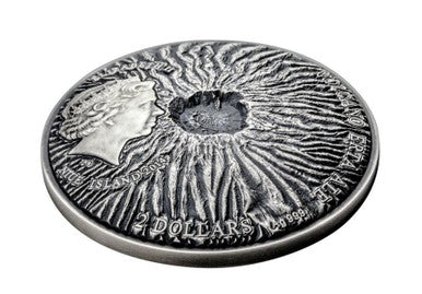 Niue 2014 $2 Volcano Erta Ale with Lava Inset 1oz Silver Antiqued Coin
