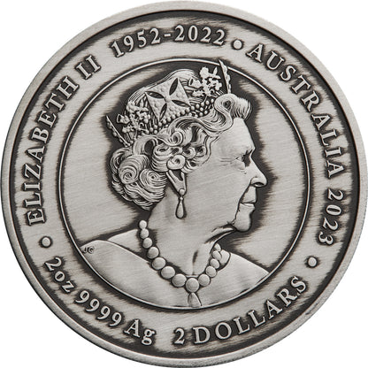 2023 $2 Ningaloo Eclipse 2oz Silver Coloured Antiqued Coin