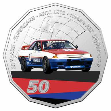 2020 50c 60 Years of Australian Supercars 1991 Nissan Skyline Coloured Uncirculated Coin