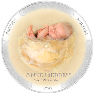 Niue 2013 $2 Anne Geddes Protect Nurture Love 1oz Silver Coloured Proof Coin