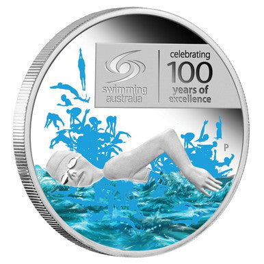 2009 $1 Swimming Australia Celebrating 100 Years of Excellence 1oz Silver Coloured Proof Coin