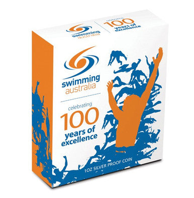 2009 $1 Swimming Australia Celebrating 100 Years of Excellence 1oz Silver Coloured Proof Coin