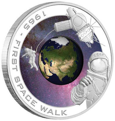 Cook Islands 2009 $1 Orbit and Beyond Leonov First Space Walk 1oz Silver Coloured Proof Coin