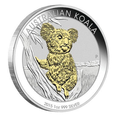 2015 $1 Australian Koala 1oz Silver Gilded Coin