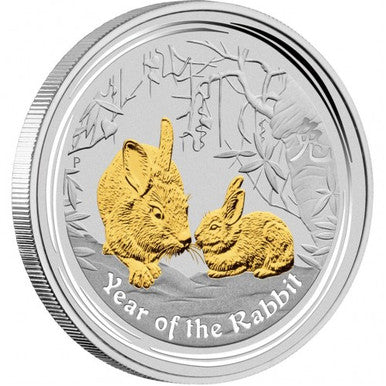 2011 $1 Lunar Year of The Rabbit 1oz Silver Gilded Coin