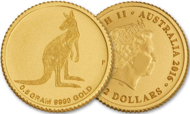 2016 $2 Australian Kangaroo Miniature 0.5g Gold Coin