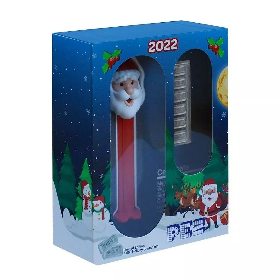 Pamp 2022 Pez Holiday Santa 5g Silver Wafers and Dispenser Gift Set