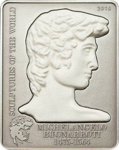 Cook Islands 2010 $5 Sculptures of The World Michelangelo David Silver Antiqued Coin