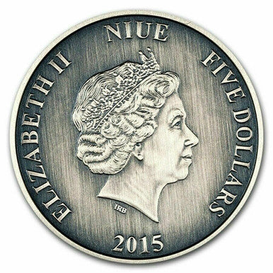 Niue 2015 $5 Marco Polo Journeys of Discovery 2oz Silver Antiqued Coin