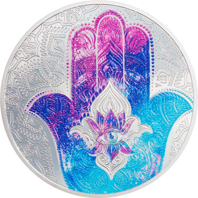 Palau 2021 5$ Hand of Hamsa 1oz Silver Coloured Proof Coin