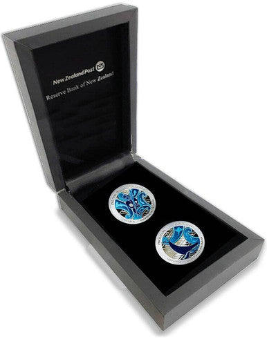 NZ 2021 $1 Tangaroa Guardian of The Ocean 1oz Silver Coloured Proof 2 Coin Set