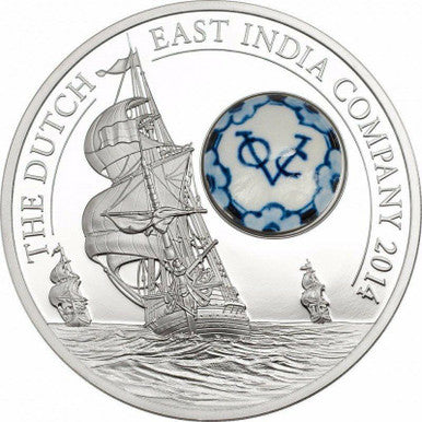 Cook Islands 2014 $10 Dutch East India Company with Royal Delft Earthenware Insert 50g Silver Proof Coin
