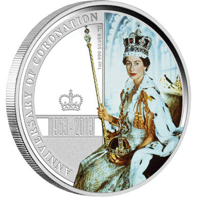 2013 $1 60th Anniversary of The Coronation of Her Majesty Queen Elizabeth II 1oz Silver Coloured Proof Coin