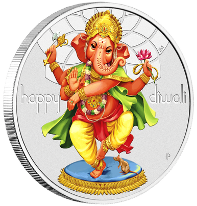 Tuvalu 2018 $1 Happy Diwali 1oz Silver Coloured Coin