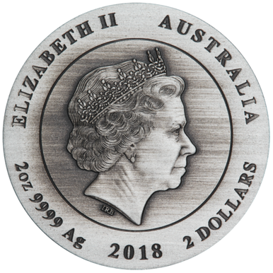 2018 $2 Australian Kookaburra 2oz Silver Antiqued Coin