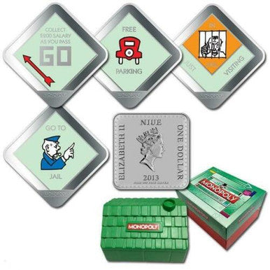 Niue 2013 $1 Monopoly 1/4oz Silver Coloured Proof 4 Coin Set