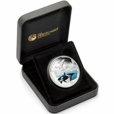 2011 $1 Australian Antarctic Territory Killer Whale 1oz Silver Coloured Proof Coin