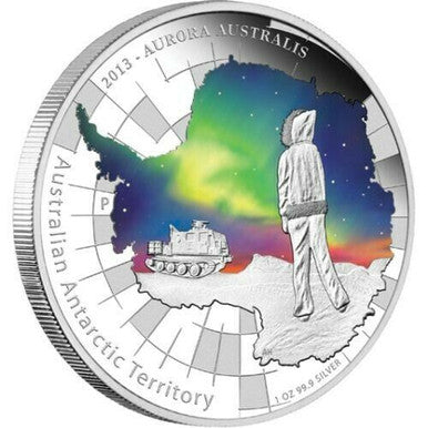 2013 $1 Australian Antarctic Territory Aurora Australis 1oz Silver Coloured Proof Coin