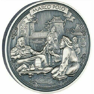 Niue 2015 $5 Marco Polo Journeys of Discovery 2oz Silver Antiqued Coin