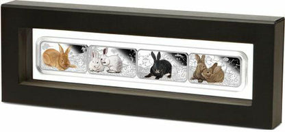 Cook Islands 2011 $1 Lunar Calendar Year of The Rabbit 1oz Silver Coloured Proof Rectangle Shaped 4 Coin Set
