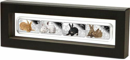 Cook Islands 2011 $1 Lunar Calendar Year of The Rabbit 1oz Silver Coloured Proof Rectangle Shaped 4 Coin Set