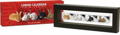 Cook Islands 2011 $1 Lunar Calendar Year of The Rabbit 1oz Silver Coloured Proof Rectangle Shaped 4 Coin Set