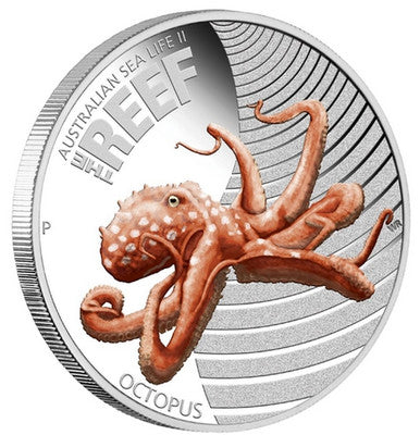 2012 50c Australian Sea Life II The Reef Octopus 1/2oz Silver Coloured Proof Coin