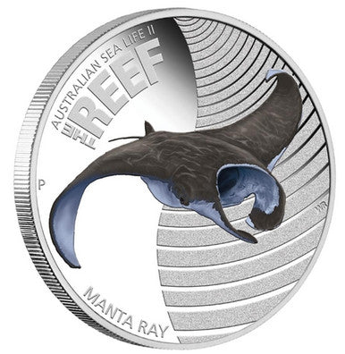 2012 50c Australian Sea Life II The Reef Manta Ray 1/2oz Silver Coloured Proof Coin