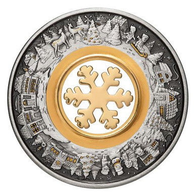 2021 $2 Christmas Wonderland With Rotating Snowflake 2oz Silver Antiqued Coin