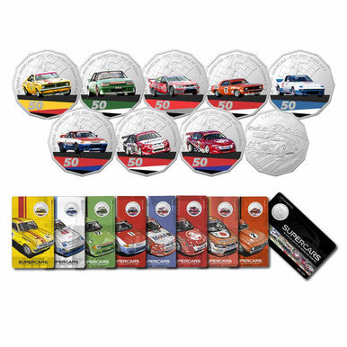 2020 50c 60 Years of Australian Supercars Coloured Uncirculated 9 Coin Set