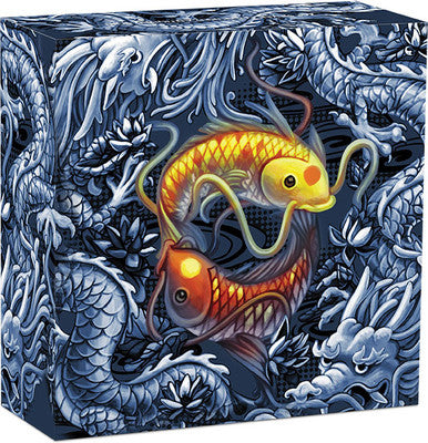 Tuvalu 2021 $2 Double Dragon & Yin Yang Koi 2oz Silver Coloured Antiqued Coin