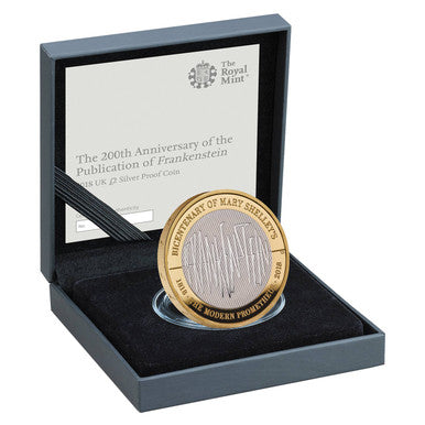 UK 2018 £2 The 200th Anniversary of The Publication of Frankenstein Selectively Gold Plated Silver Proof Coin