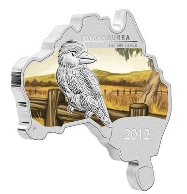 2012 $1 Australian Map Shaped Kookaburra 1oz Silver Coin