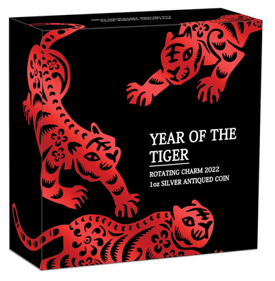 2022 $1 Tiger Rotating Charm 1oz Silver Antique Coin