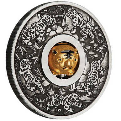 2022 $1 Tiger Rotating Charm 1oz Silver Antique Coin