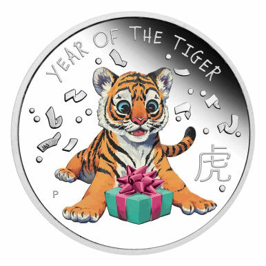 2022 50c Coloured Lunar Year of the Tiger Baby  1/2oz Silver Proof Coin
