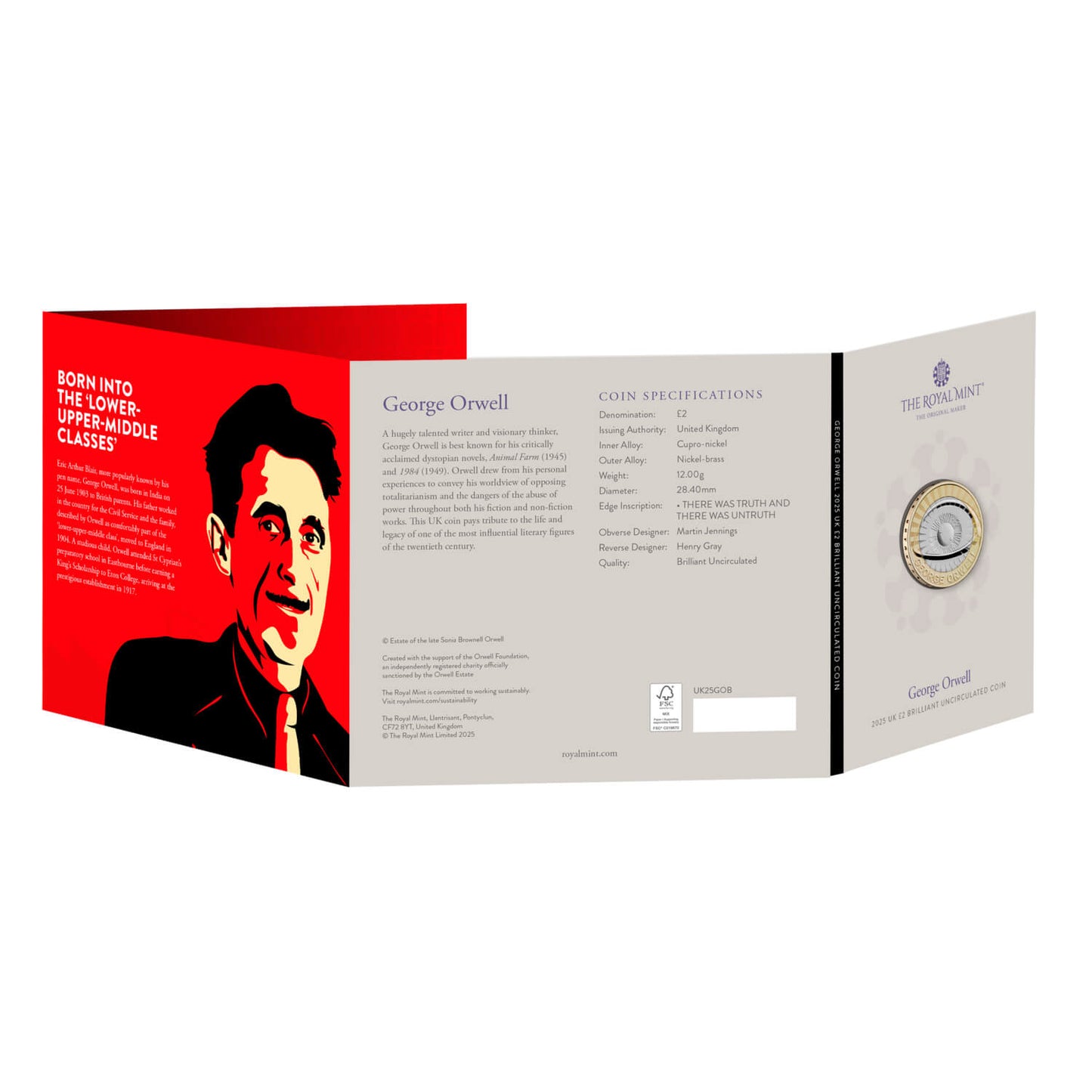 UK 2025 £2 George Orwell Uncirculated Coin