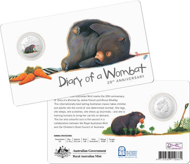 2022 20th Anniversary of Diary of a Wombat 20c CuNi Colour Printed Unc Coin